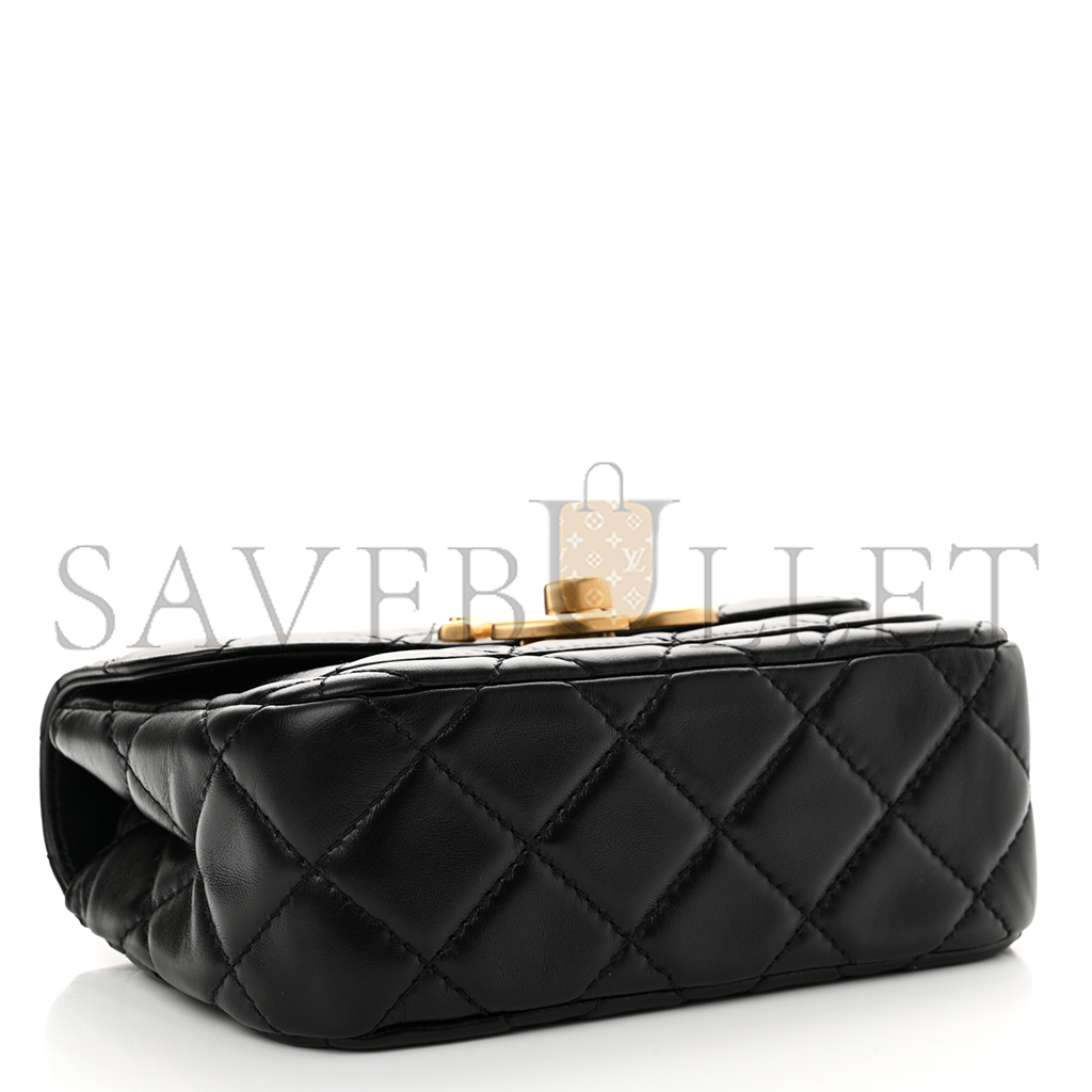 CHANEL MASTER MINI OVERSIZED CC FLAP BAG IN SHINY QUILTED LAMBSKIN BLACK AS5026 (19*13.5*7cm)